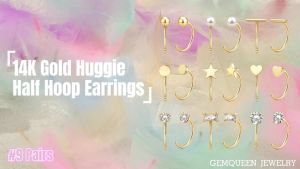 9 Pairs 14K Gold Stay Close Hoop Huggie Half Hoop Earrings Cartilage Helix Open Hugging for Women Hypoallergenic 316L Stainless Steel Jewelry Set Trending Womens Day Gifts