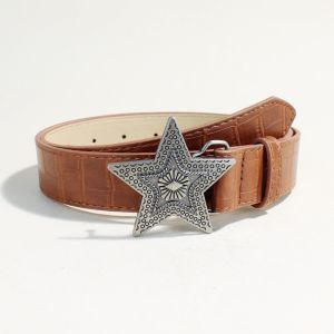 JOANNAUK PU Leather Star Belt Gothic Subculture Star Buckle Waistband Fashion Hip Hop Men Belt