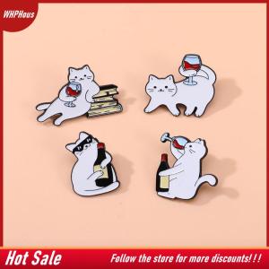 【COD】🔥🔥🔥 Cartoon White Cat Brooch At Red Wine Cute Backpack Accessories Clothing Decor Zinc Alloy Badge