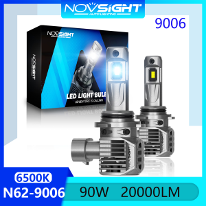 Novsight N62 9006 HB4 LED Headlight Bulb 90W 20000LM 6500K Cool White Super Bright LED Light for Car High Beam/Low Beam Plug and Play 2pcs 2 Years Warranty Free Shipping