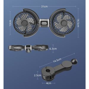OATSBASF Car Fan Rear Seat Dual Fan USB Fan 360° Rotatable Air Cooling Fan