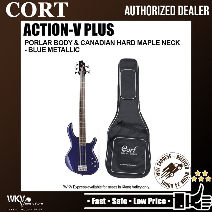 Cort Action Bass V Plus Electric Bass Guitar with Bag - Blue Metalic ...