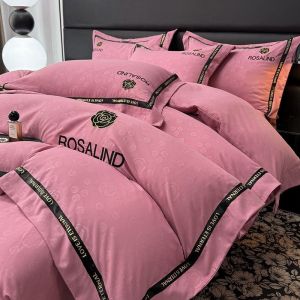 Light Luxury Simple Brushed Cotton Four-Piece Set Washed Cotton High-End Embroidered Duvet Cover Bed Sheet Three-Piece Set Bed Skirt Bedding LZD