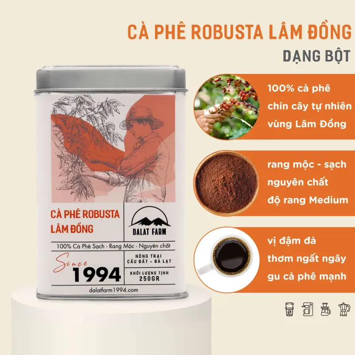 Cà Phê Robusta Lâm Đồng - Hộp 250Gr (Dạng Bột)