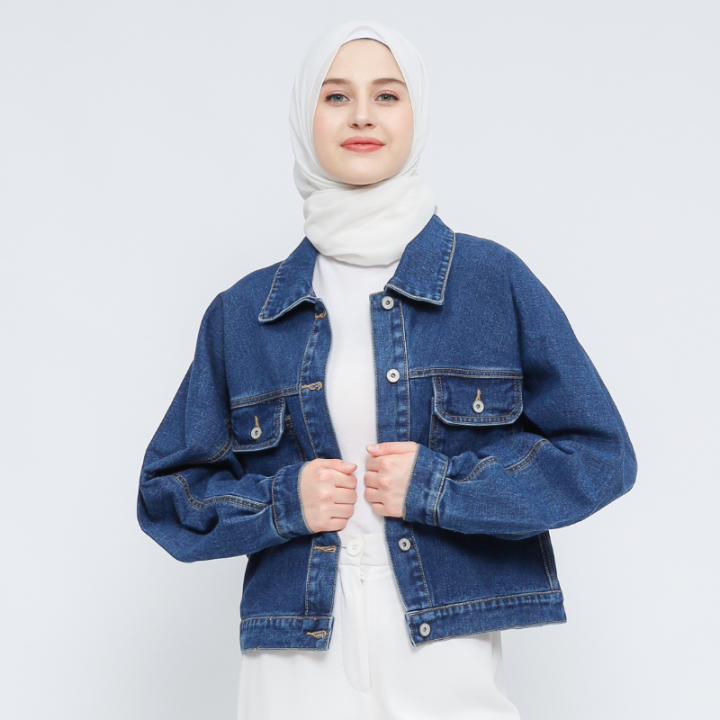 Myself Jaket Jeans Oversize Crop Denim Wanita Meiko Jaket Casual