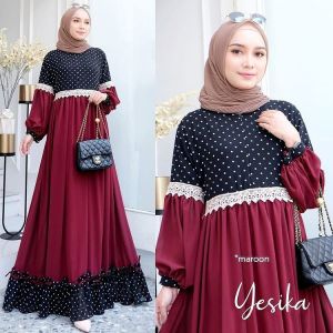 Priskila Cell YESIKA MAXY BL Bahan MONALISA MIX CERUTY BABYDOLL FULL PURING APL RENDA Gamis Wanita Dewasa Simple Dres Midi Wanita Terbaru 2022 Kekinian Dress Wanita Korean Style Kekinian Remaja Gamis 2022 Modern Mewah