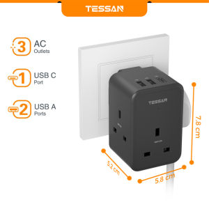 TESSAN Multi Plug Socket 4 AC Outlets and USB C Adapter Extension Plug Wall Charger Compact Size