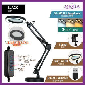 10X Magnifying Glass Table Lamp Magnifier LED Light 10 Levels Adjustable Lampu Meja Kaca Besar 放大镜台灯