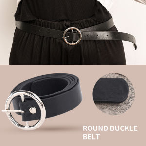 Lovely girls house Womens All-Match Round Buckle Leather Belt for Men Women Trendy Simple Black Metal Buckle Belt