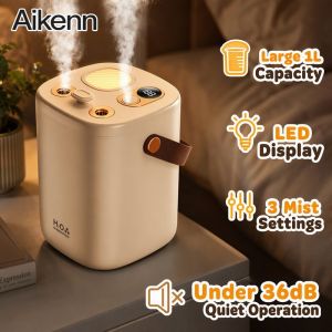 Cordless Humidifier Large Tank Dual Nozzle 3 Mist Modes Smart Led Night Light Usb Rechargeable Quiet Diffuser For Bedroom