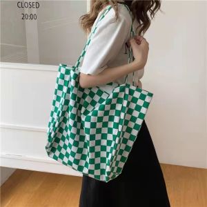 2026 NEW ARRIVAL stylish minimalist vintage checkerboard grid one shoulder tote bag 18181