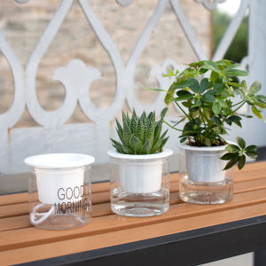 [Eqrbtl] Lười biếng Chậu hoa Thủy Canh tự động hấp thụ nước Lọ hoa trong suốt hai lớp nhựa tự tưới trồng văn phòng