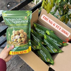 (MIỄN PHÍ TÚI 300G) Thùng 6 Túi 500g Nhãn Sấy Nguyên Vỏ Sấy Điện Giữ Vị Ngọt Tự Nhiên Không Chất Bảo Quản.