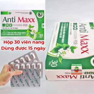 Viên Hổ Trợ Trĩ Táo Bón Anti Maxx. Tăng Cường Bền Thành Mạch. Giảm Đau Rát Do Trĩ. Hộp 30 Viên Nang