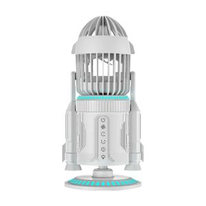 Desk Fan Powerful Wind Personal Desktop Fan 5000Rpm Rocket Shape Quiet Rotating With Light Air Circulator For School Living Room