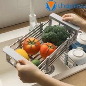 Khay gác chậu rửa chén bát rổ rút để đồ co rút đa năng chậu rửa chén bát.