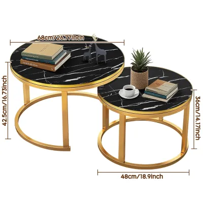 PACKONE 2 In 1 Coffee Table Marble Pattern Meja Kopi Set Small Round Table For Living Room Living room coffee table