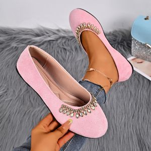 Free Shipping 2026 Spring WomenS Flat Casual Evening Shoes Shallow Square Toe Comfortable Soft Sole Rhinestone Slip-On WomenS Flats