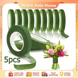 5ps Floral Tape Flower Tape Florist Elastic Tape Floral Waterproof Self Adhesive Green Paper Type Tape DIY Rose Bouquet Tape Green Bouquet Paper Tape