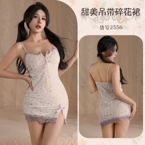 纯欲少女睡衣紫色蕾丝碎花舒适吊带超短包臀紧身连衣睡裙内衣