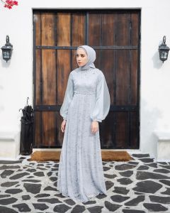 Gamis Nadine Brokat Kondangan Tunangan Lamaran Wisuda Polos Bahan Satin Baju Pesta Muslim Dress Kekinian