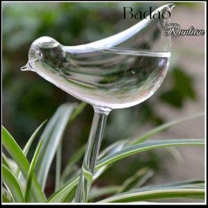 Badao Plant Waterer Self Watering Globes Bird Shape Hand Blown Clear Aqua Bulbs
