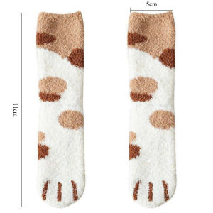 Thick Cute Cat Paw Socks Warm Mid-Crew Floor Socks Velvet Sleeping Stockings Cartoon Cat Paw Socks