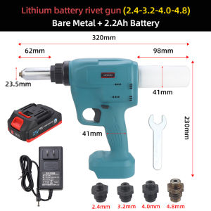 HIFESON Electric Blind Riveter Lithium Battery Riveting Tool Automatic Rivet Machine for 2.4-6.4mm