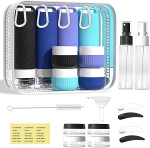 Travel Toiletry Containers 26Pcs Silicone Leakproof TSA Approved Set    Travel Bottles with Hanging Holes & Carabiners Space Saving Portable Easy Clean for Trips and Weekend Getaways