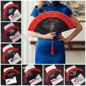 RGFV Portable Blossom Printing Folded Fan Chinese Style Exquisite Elegant Handheld Fans Fashion Retro Tassel Folding Fan Home Decoration