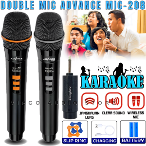 Advance Mic-208 Profesional Microphone Karaoke ( 2 Mic Wireless ) | Mic Wireless Advance 208 / Microphone Professional Bisa Di Charger Usb Type C | Advance Mic-208 Profesional 2 Mic Wireless Microphone Karoke Mic Duet - Vas