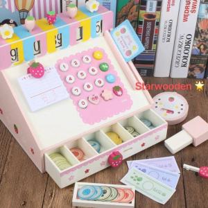 Cashier Wooden Register Pretend & Play Role Play Set with Accessories Designed for Children Ages 3+