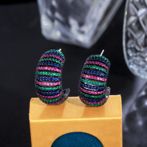 SEQUITO Exquisite Black Gold Silver Plated Punk Hoop Earrings Paved Tiny Multicolor AAA CZ Zirconia Crystal Stones Women Fashion Ear Jewelry for Nightclub Bar SE751