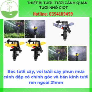 Béc tưới phun cánh đập chỉnh góc và bán kính tưới ren ngoài 21mm
