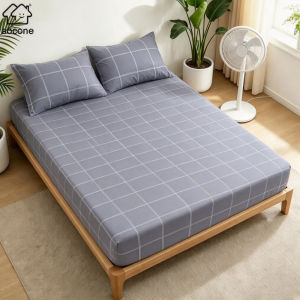 Socone Korean Checkered Fitted Sheet 3-Piece Set (Fitted Sheet + 2 Pillowcases Elastic Corners)