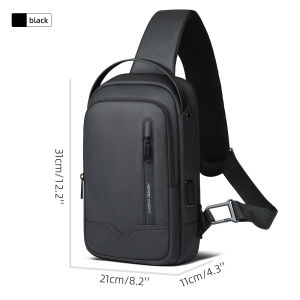 HK Waterproof Shoulder Bag for Men Lightweight Crossbody Bag Oxford Casual Satchel with USB Port Commute Business Chest Bag Male