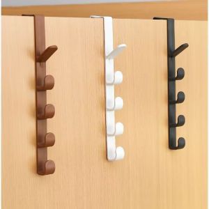 Over Door Hook Organizer 5 Hooks Plastic Space Saving For Hats Towels Bags Closet Entryway Use