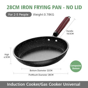 GOLIFE 28CM Induction Cooker Pan Kitchen Cast Iron Frying Pan Korean Style Non Stick Pan Suitable For All Stoves