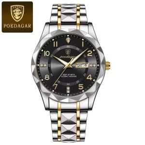 Original Quartz Movement Watch Diamond Dial Daily Waterproof Wristwatch Dual Calendar Function Watches Mens Montre Reloj