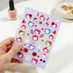 YILU Cute Cartoon Christmas Hello Kitty Nail Art Stickers Kawaii KT Cat Head Cover Manicure Decals Girly DIY Nail Art Decoration Gift
