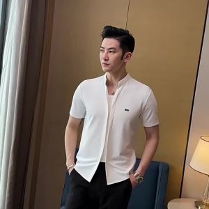 Camisas De Hombre Summer Stand Collar Shirts For Men Clothing High Quality Fashion Spliced Design Slim Fit Mens Dress Shirts 4XL2026