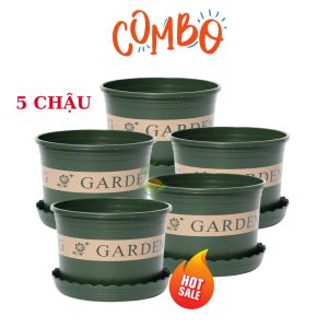 Combo Chậu Nhựa Trồng Cây Kèm Dĩa Dáng Lùn Size 16x12x12cm Decor Ban Công Trang Trí Sân Vườn