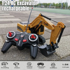6CH Alloy Remote Control Excavator 1:24 Rechargeable Rc Engineering Car Truck Toy 2.4Ghz