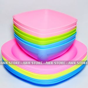 PAKET HEMAT PIRING DAN MANGKUK BAHAN PLASTIK ORION TEBAL SEMI TAPERWARE TERLARIS 8PCS BISA BAYAR DITEMPAT