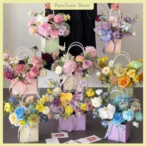 [PureZone] กล่องบรรจุภัณฑ์ดอกไม้แบบพกพาสำหรับตกแต่งงานแต่งงานถุงของขวัญกระเป๋าถือสำหรับวันวาเลนไทน์ของตกแต่งงานเลี้ยงวันเกิดงานประดิษฐ์ช่อดอกไม้