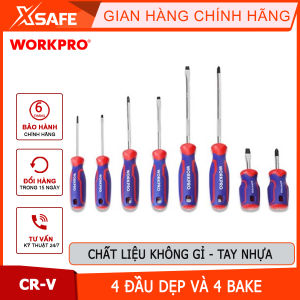 Bộ Tua vít 8 cái gồm ( 4 cái đầu hình hoa khế 4 cái đầu dẹt) thép hợp kim CR-V Workpro - WP200505