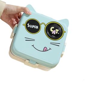 Cartoon Lunch Box With 3 Compartments 304 Stainless Steel Spill Proof Bentos Container with Cartoon Pattern