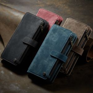 For Samsung S8/S8 Plus/S9/S9 Plus/S10/S10 Plus/S20 S21 S22 S23 Plus Ultra/S20 S21 FE Note 10 10+/Note 20 20 Ultra Case Retro Leather Cover with Zipper Card Slots Shockproof Wallet Casing