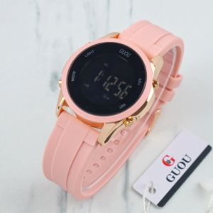 Paket Box Exclusive Big + Paperbag / Jam Tangan Guou Bulat Digital VA-715SPA / Jam Tangan Fashion Wanita Tali Rubber Diameter 4 cm