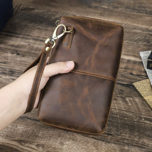 Vintage Mens Clutch Bags RFID Genuine Crazy Horse Leather Handbag Male Long Money Wallets Phone Pouch Man Clutch Coin Purse2026